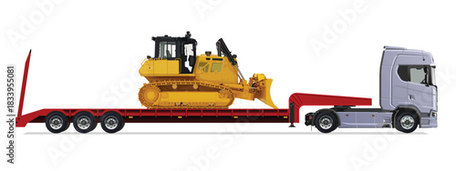 truck side view trailer load semi road haul dig big large long lorry bulldozer icon design template work build auto under work power drive carry cargo wheel mover


