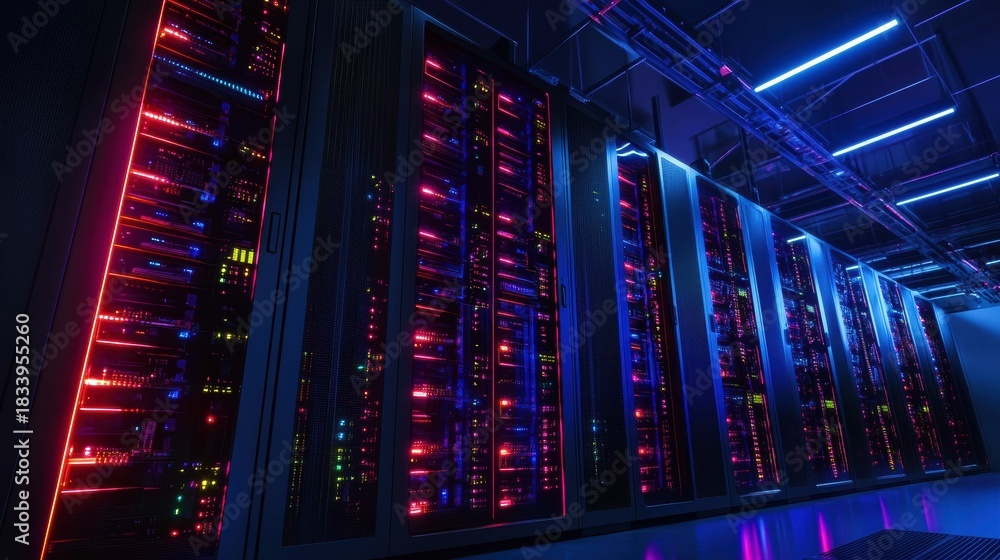 Fototapeta premium AI-driven Futuristic Supercomputer Processing Immense