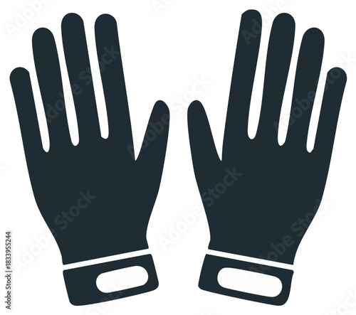 Illustration of two dark work gloves, flat design