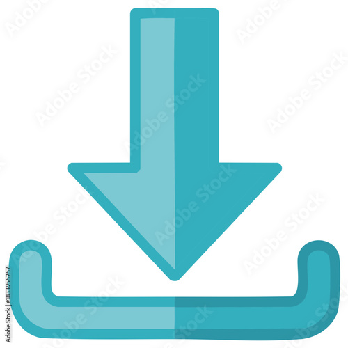 Blue download arrow symbol icon for digital data transfer and internet storage process