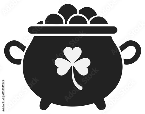St Patricks Day icon featuring a traditional lucky pot of gold with a shamrock design