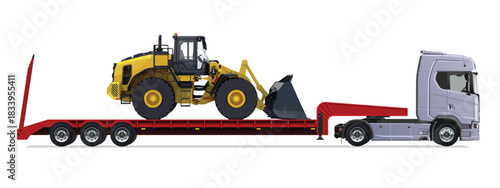 truck side view trailer load semi road haul dig big large long lorry bulldozer icon design template work build auto under work power drive carry cargo wheel mover


