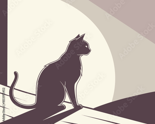 Cat silhouette sitting in spotlight