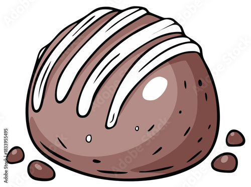 Hand drawn chocolate truffle with white icing drizzle and scattered chocolate bits