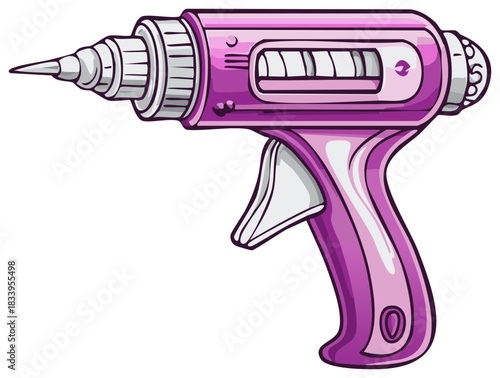Futuristic purple ray gun with dial, trigger, and nozzle for laser, energy, or space adventure themes