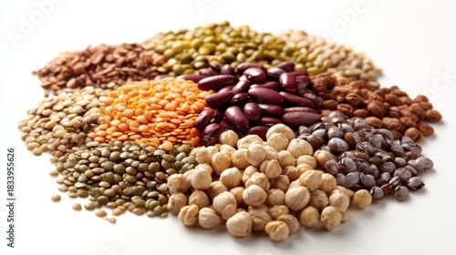 Colorful dried pulses arranged as a healthy food collection