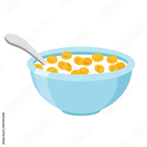 Cereal flake with milk flat design isolated on white background