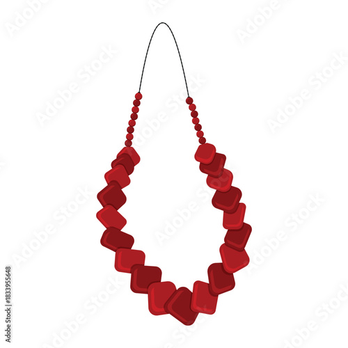 Red jewellery necklace in flat style on white background
