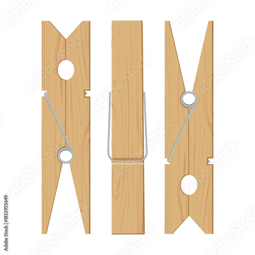Clothespins pegs in flat style isolated on white background