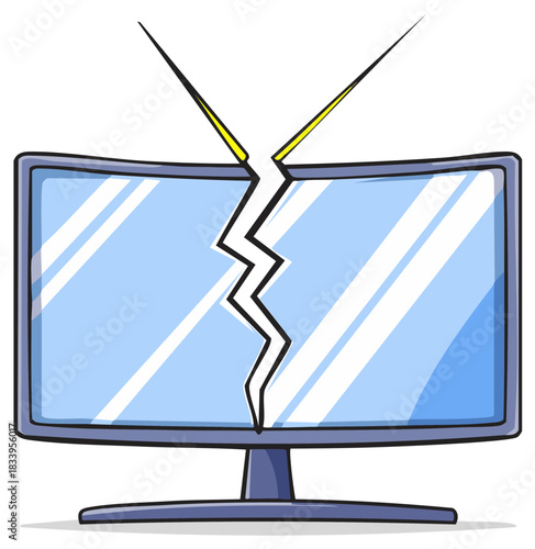 Cartoon TV with Cracked Screen and Antenna Illustrating Technical Failure