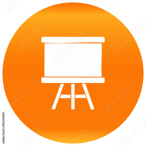 Modern icon of a blank presentation board on a stand within a vibrant orange gradient circle
