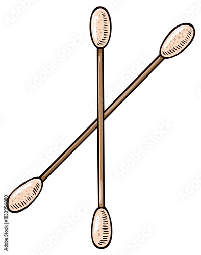 Two Cotton Swabs Crossed on White Background Simple Illustration