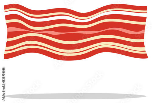 Appetizing cartoon bacon flag banner waving illustration for breakfast food design concept
