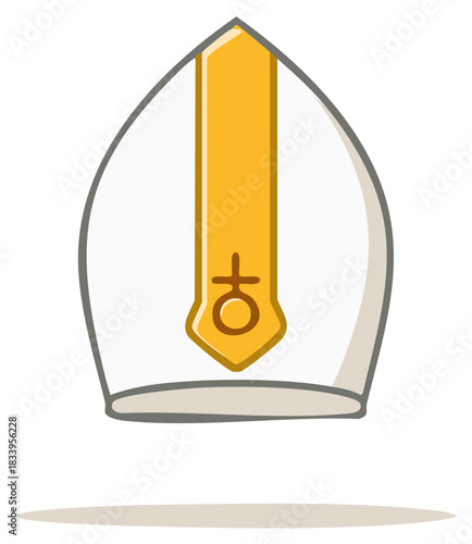 Cartoon Mitre Hat of a Christian Bishop with Papal Cross Symbol