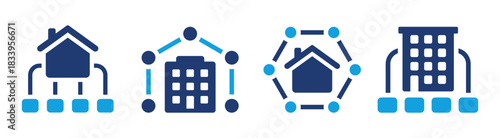 Facility and amenities icon with smart home and connected building symbol.