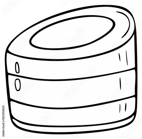Hand-drawn doodle of a stack of tokens or cylindrical containers with simple markings, black outline art