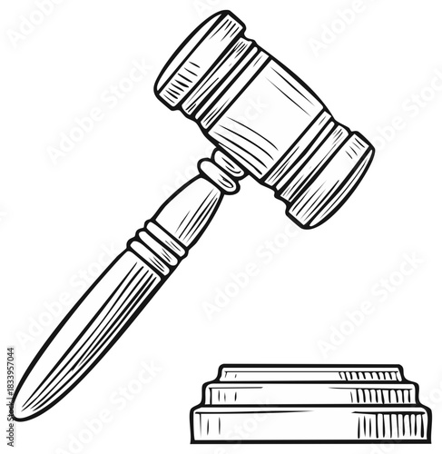 Legal Gavel and Sounding Block Illustration with a Vintage Sketch Style