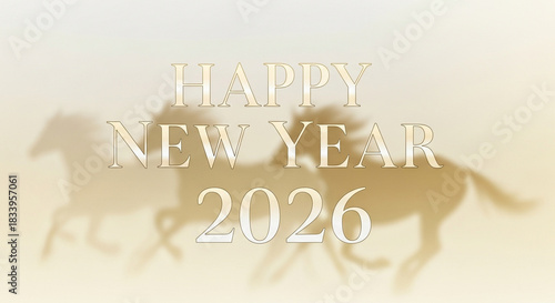 Dreamy Golden Horses Silhouette with Happy New Year 2026 Typography