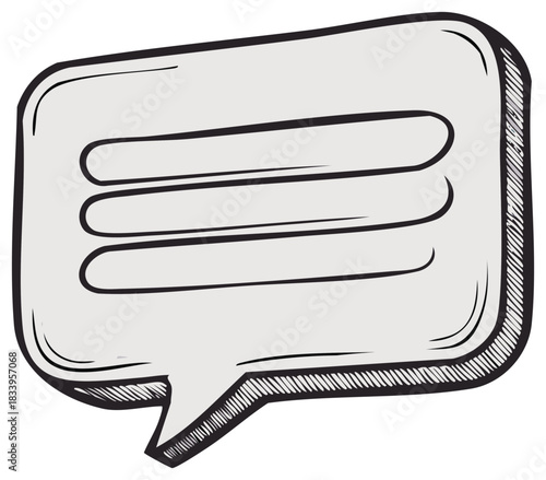 Hand drawn speech bubble with three lines of text in a sketched conversation icon
