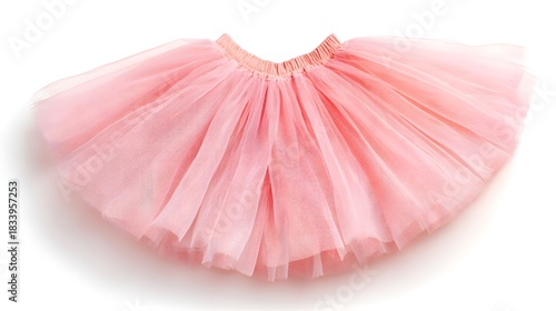 Pink tutu skirt with a pink waistband. The skirt is made of a soft, fluffy material and is sitting on a white background