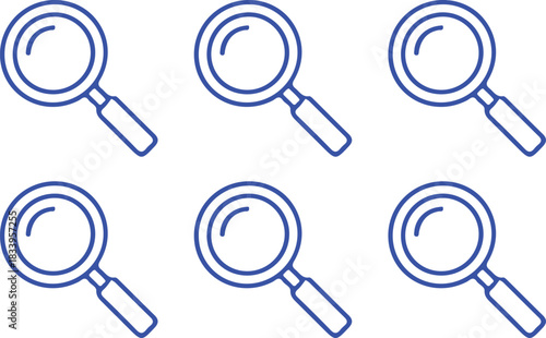 six search bule line icons set vector
