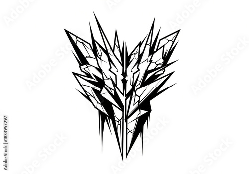Abstract sharp tribal tattoo design with crystalline and futuristic dark art style.