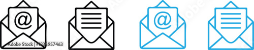 four mail bule black line icons set vector design 