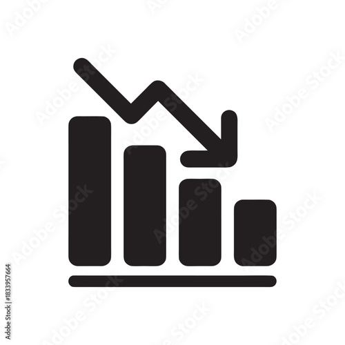 Black and white decline chart icon with downward arrow symbolizing business loss and financial crisis