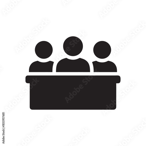 Business conference panel discussion icon black and white vector illustration of corporate meeting and teamwork concept