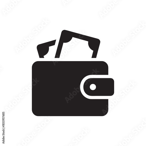 Black and white wallet with cash money icon vector illustration for business and finance concepts