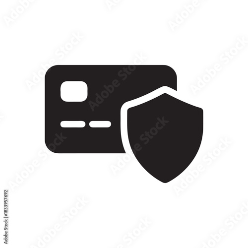 Credit Card Security Shield Icon Black And White Vector For Business And Finance Payment Protection