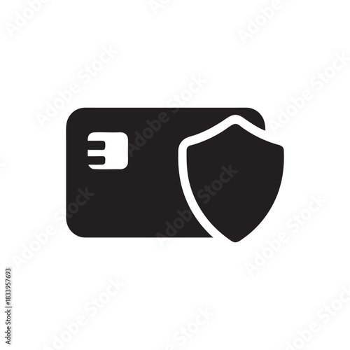 Secure credit card icon black and white vector illustration for business and finance payment protection and online banking security