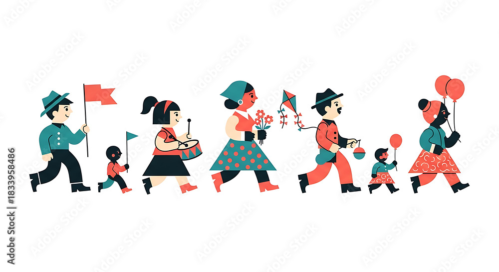 Fototapeta premium A lively scene of a diverse group of teddy bears dancing in a circle