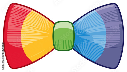 Colorful Bow Tie with Rainbow Stripes and Green Center