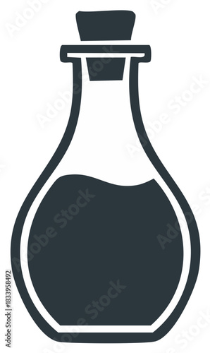 Elegant dark flask icon with wavy liquid and a snug cork stopper illustration