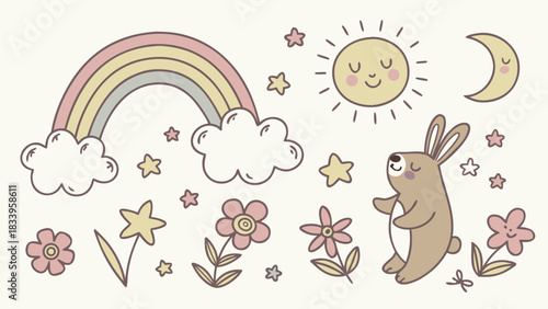 Bunny and rainbow illustration