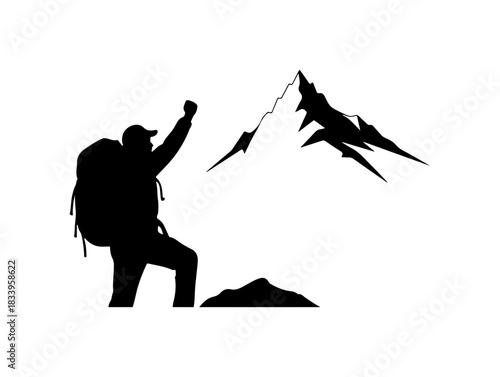 Mountain climber celebrates summit success achievement