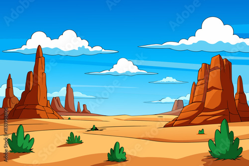 Desert landscape with mesas and clouds