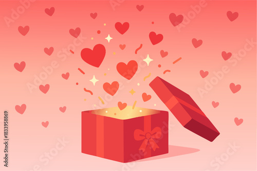 Open Valentine Gift Box with Hearts and Sparkles
