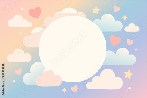 Dreamy Pastel Sky Frame with Clouds, Hearts and Stars