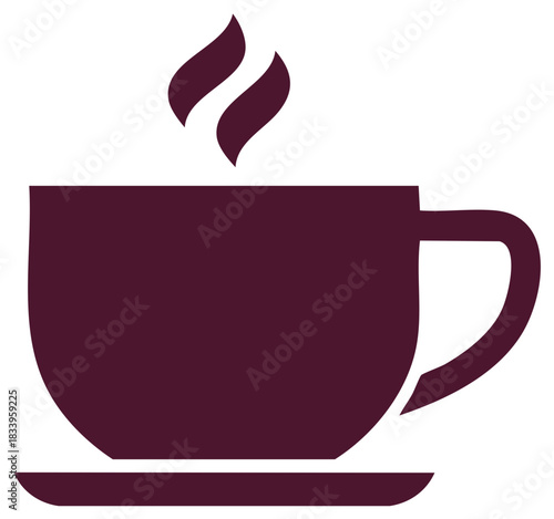 Steaming cup of dark coffee or tea on a saucer simple icon graphic design