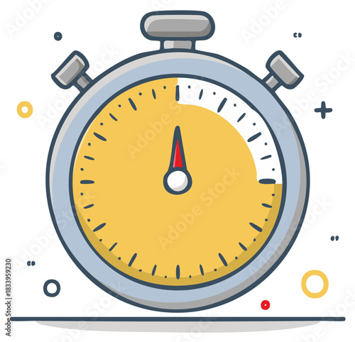 Simple Stopwatch Icon Illustration with Yellow Face and Gray Rim