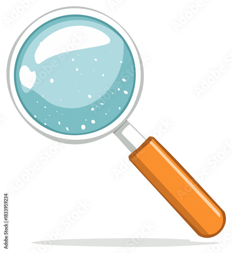 Illustration of a magnifying glass with a detailed teal lens and orange handle, ideal for search and discovery.