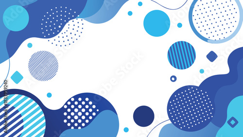 Blue and white abstract design with scattered circles and dots, creating a visually engaging pattern..eps