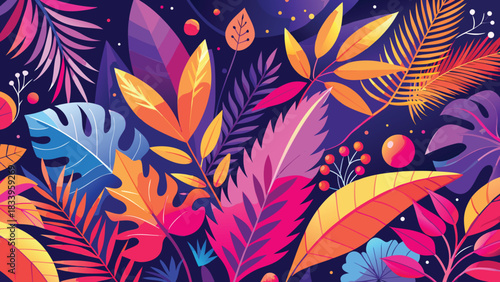 Colorful leaves and flowers arranged on a white background, showcasing vibrant hues and natural beauty..eps