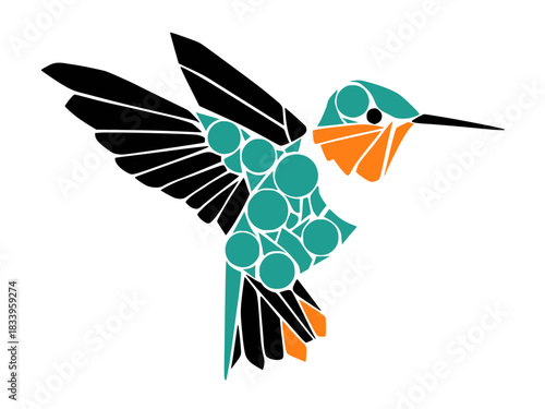 Geometric Ruby-Throated Hummingbird Vector 