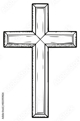 Hand-drawn Christian Cross in Bold Outline Style, Symbol of Faith and Religious Beliefs, Vector Illustration