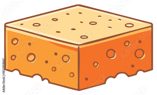 Vibrant Cartoon Block of Swiss Cheese with Holes Delicious Dairy Food Product Illustration