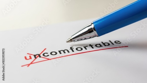 A blue pen crosses out 