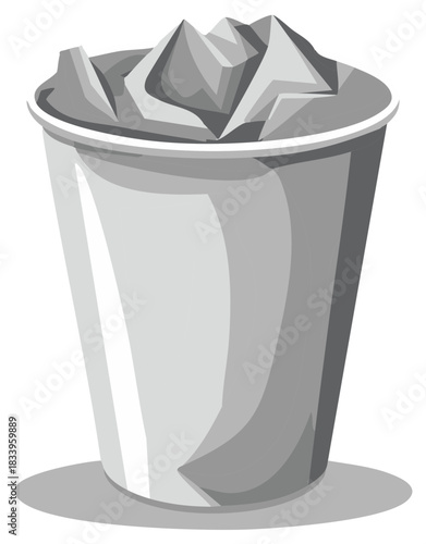 Overflowing Trash Can with Crumpled Papers Illustration Garbage Disposal